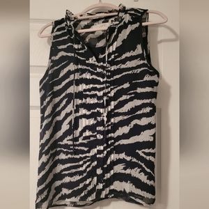 LOFT Navy Blue and White Zebra Print Women's Top